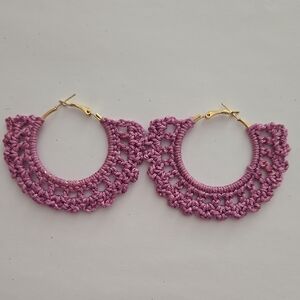 Elegant Pink Crochet Hoop Earrings